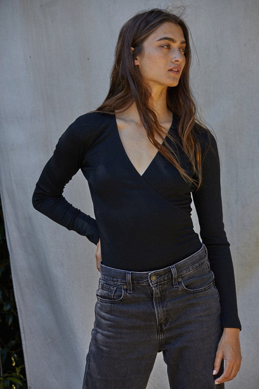 wrap style knit bodysuit