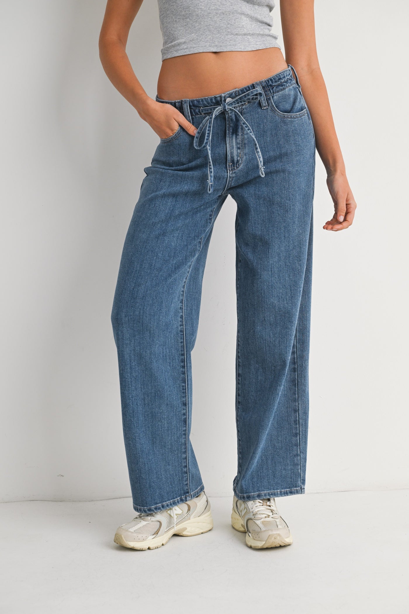 wide leg denim with tie