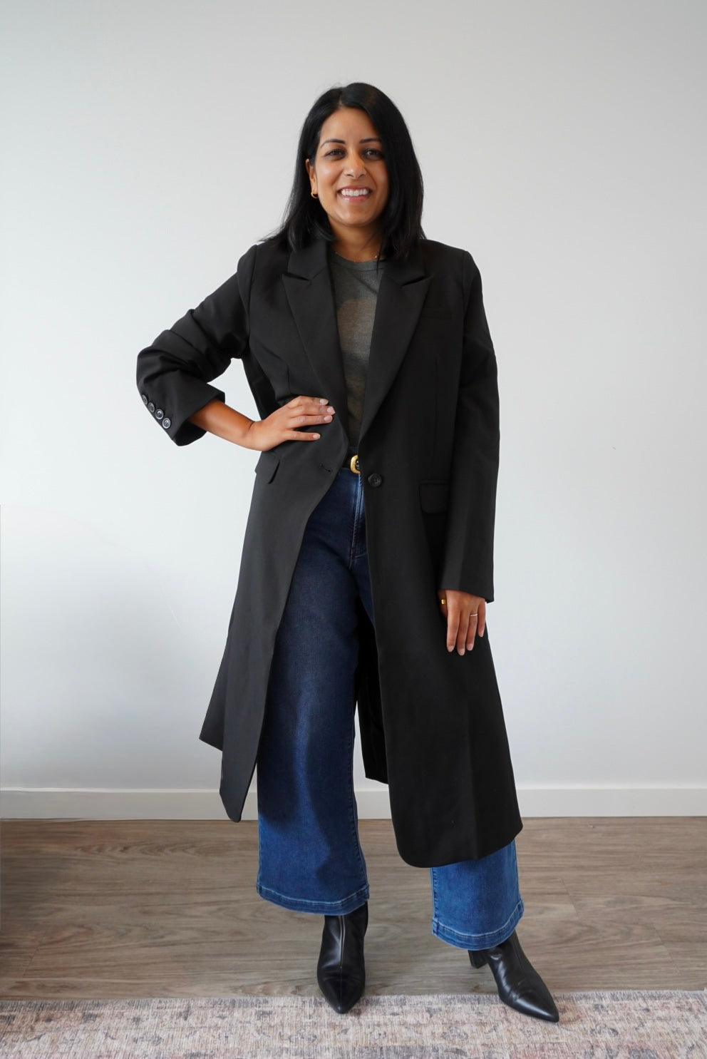 black long coat with single button