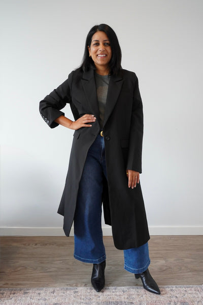 black long coat with single button
