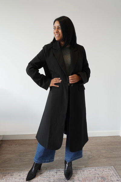 black long coat with single button