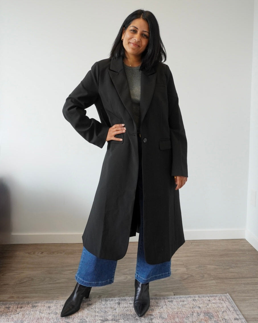 black long coat with single button