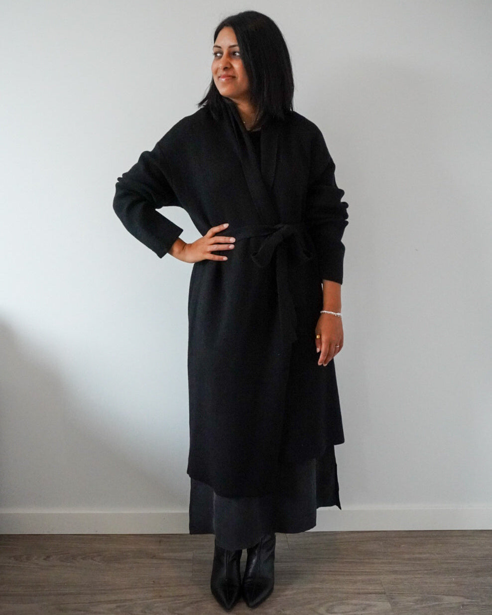 long sweater coat with tie