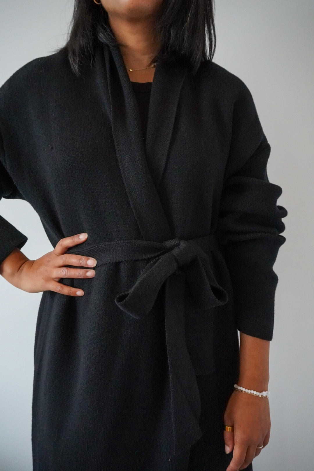 long sweater coat with tie