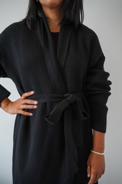 long sweater coat with tie