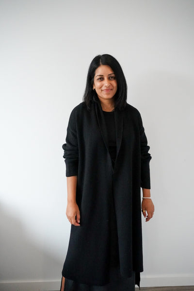long sweater coat with tie