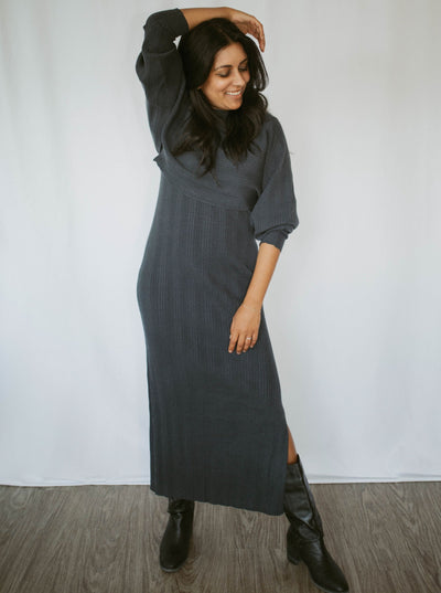 knit ribbed v-neck maxi dress