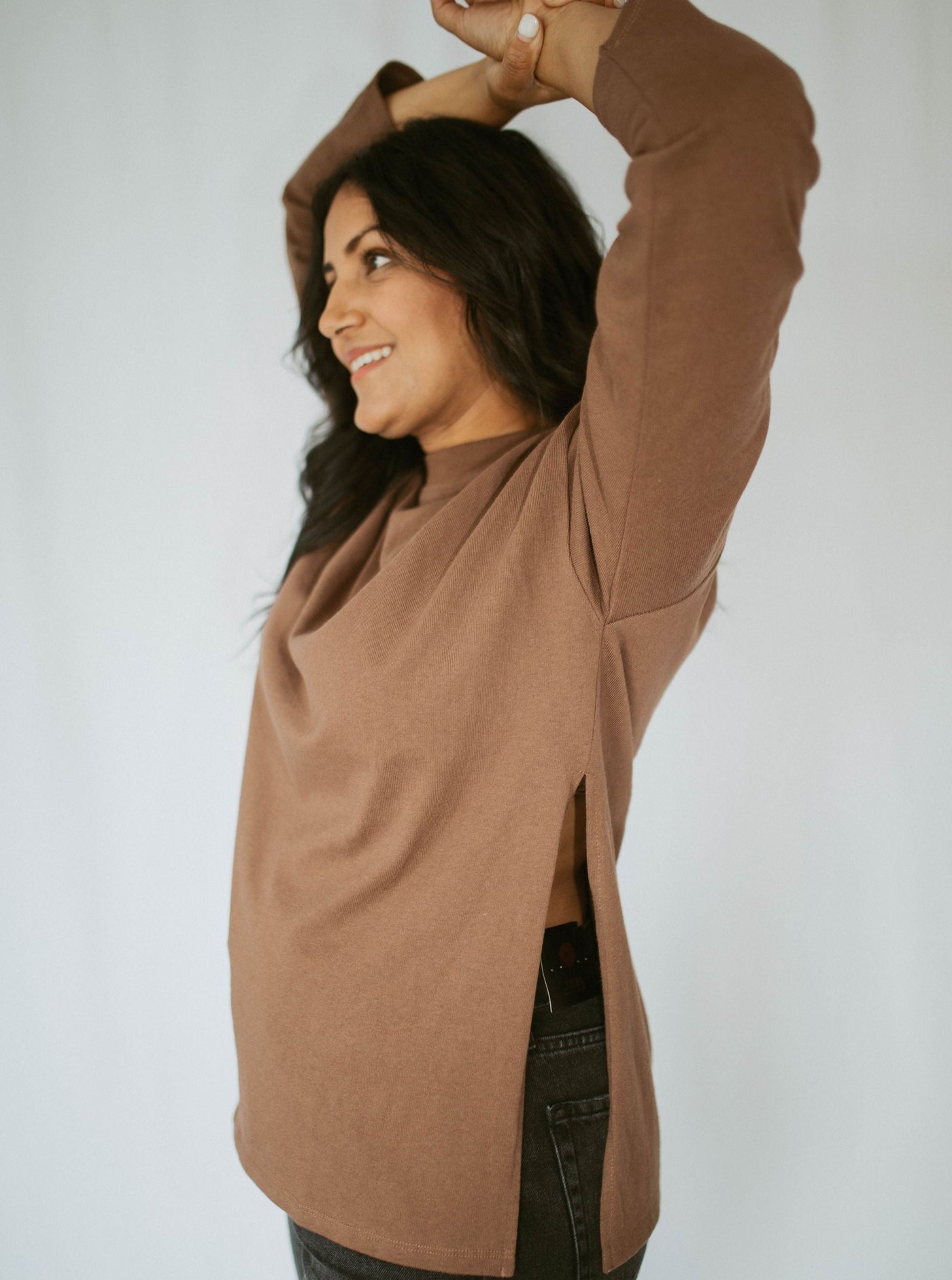 long sleeve top with side slits