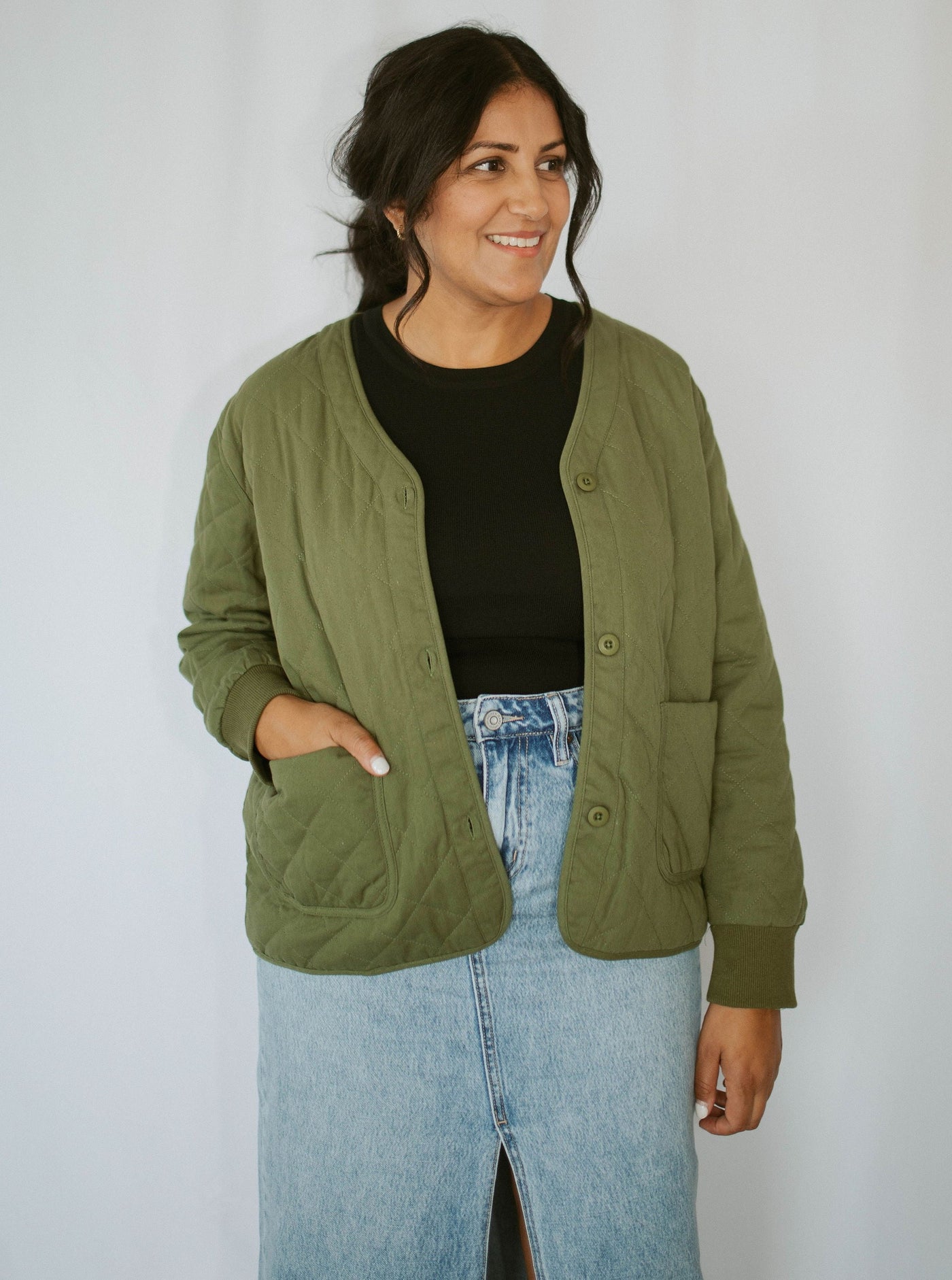 quilted jacket with button detail