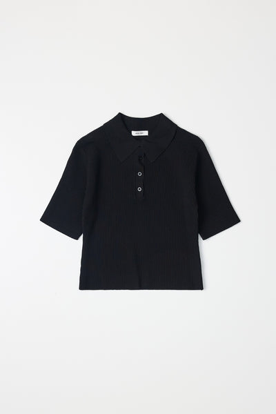 ribbed knit top with collar