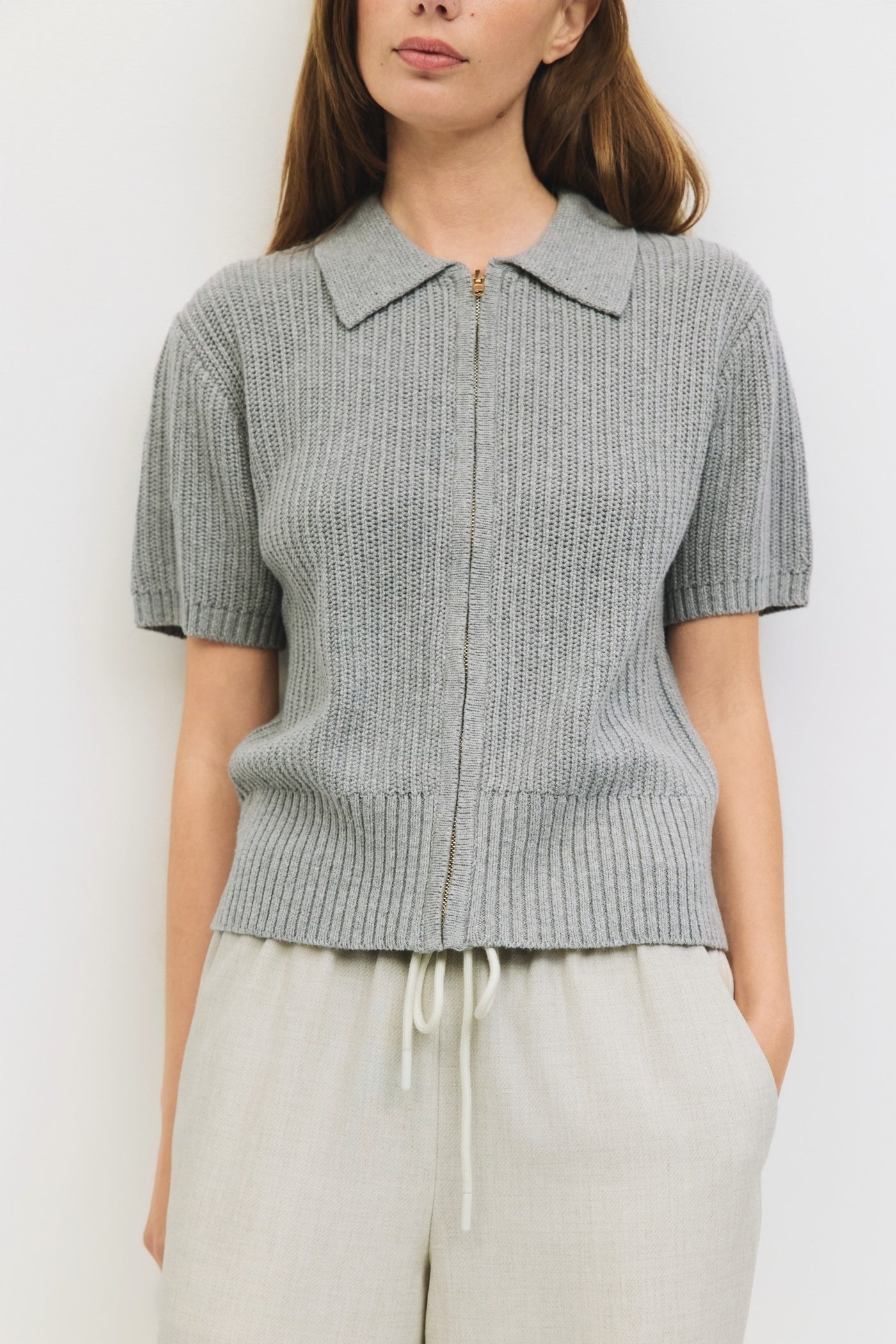 short sleeve knit with zipper