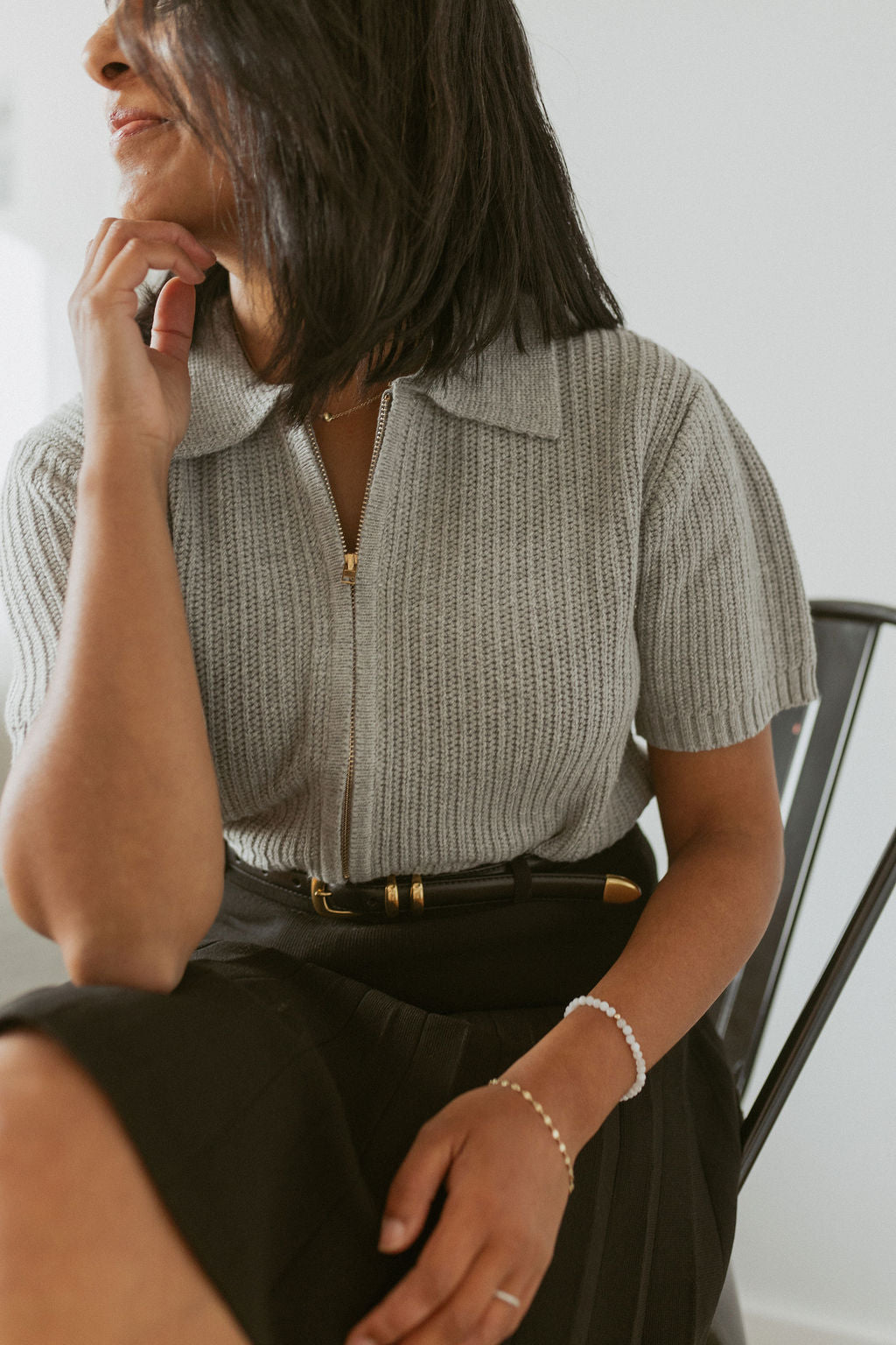 short sleeve knit with zipper