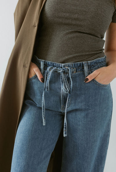 wide leg denim with tie
