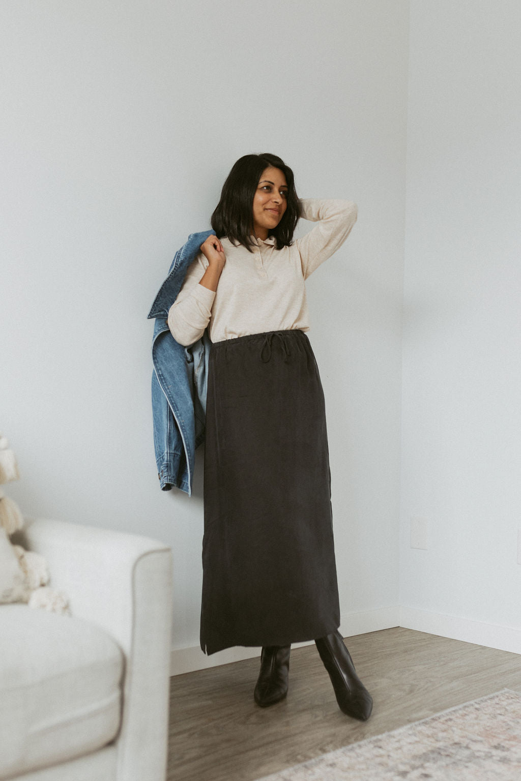 midi skirt with elastic waistband