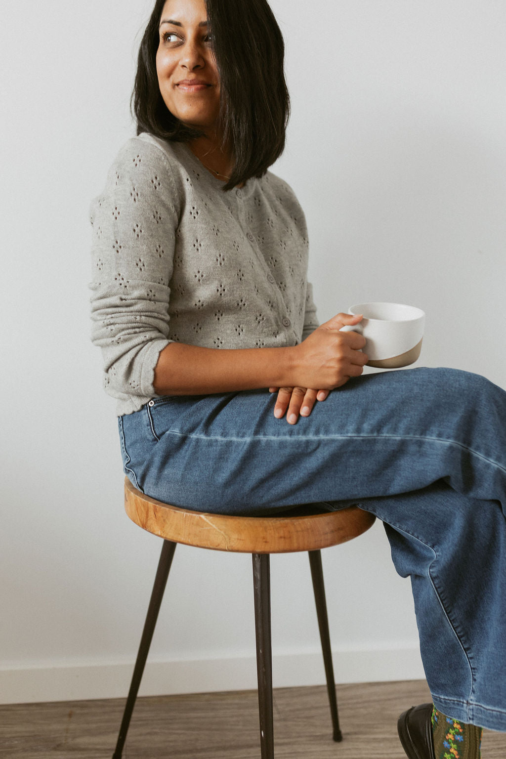 pointelle cardigan with scallop detail