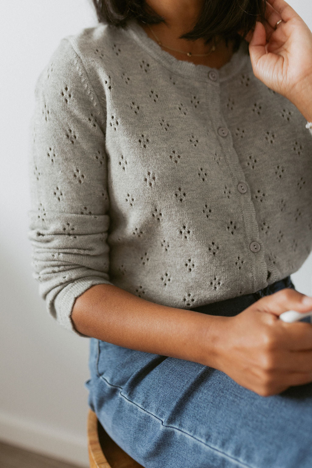 pointelle cardigan with scallop detail