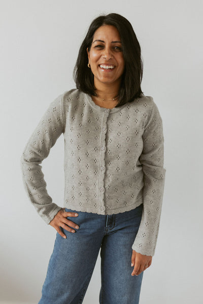 pointelle cardigan with scallop detail