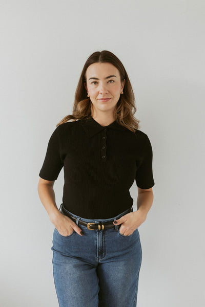 ribbed knit top with collar