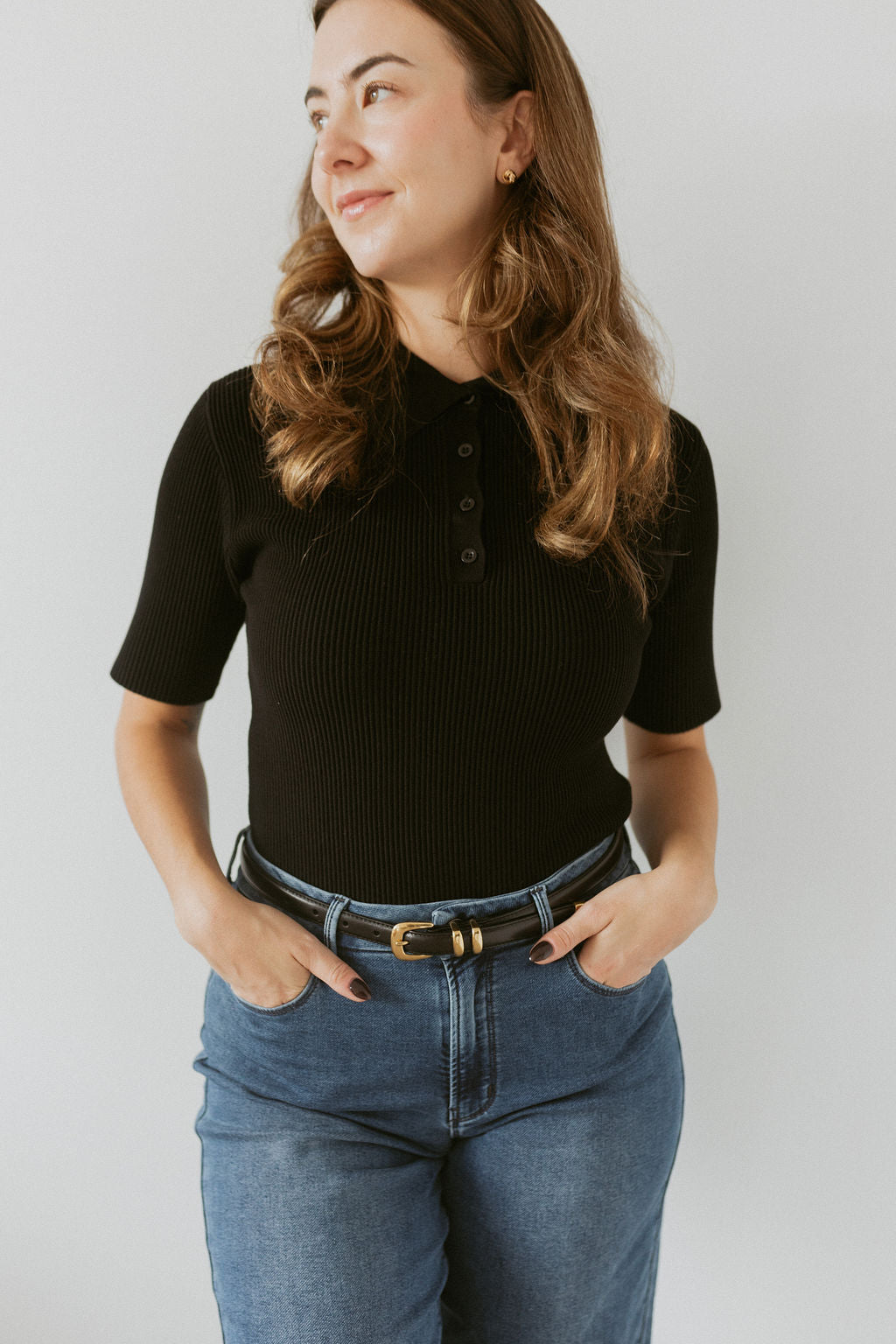 ribbed knit top with collar