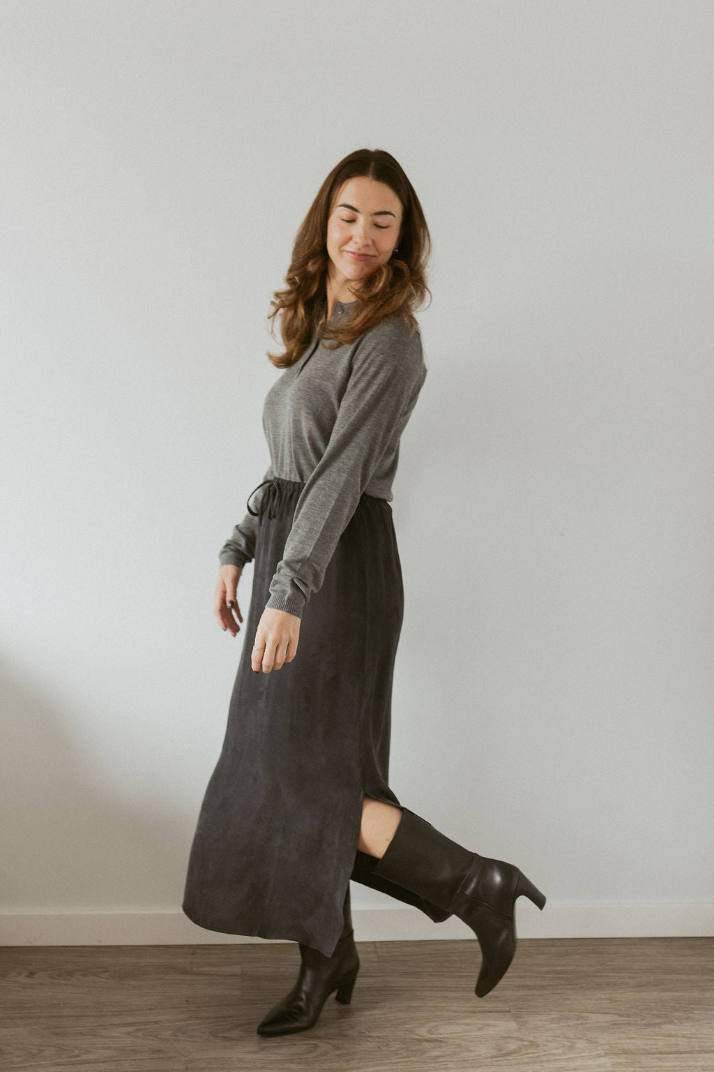 midi skirt with elastic waistband