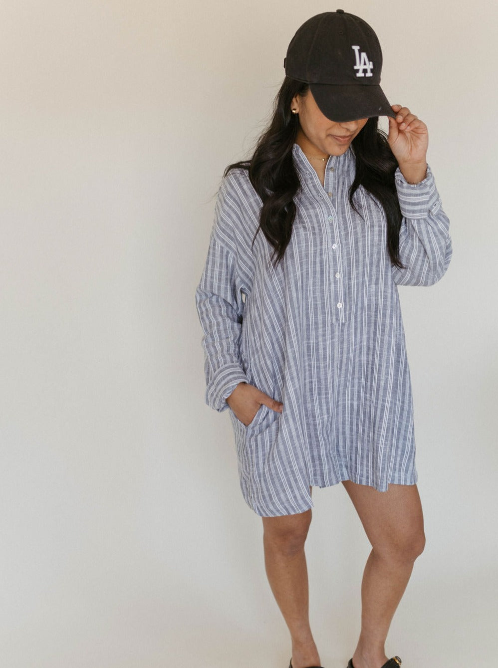linen collared button up romper