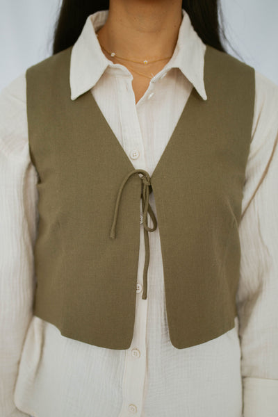 linen vest with tie - FINAL SALE