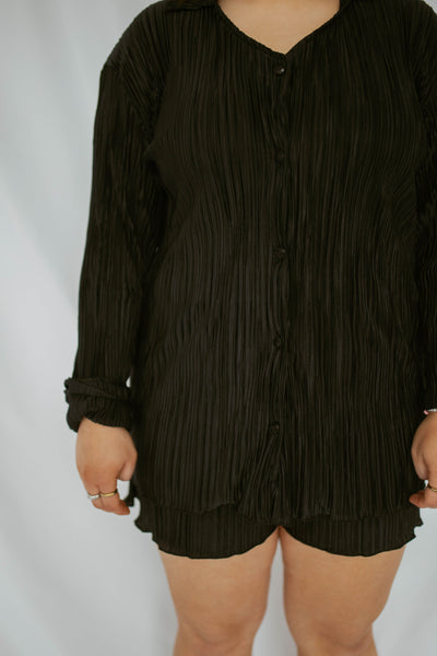 pleated button up & shorts set - FINAL SALE